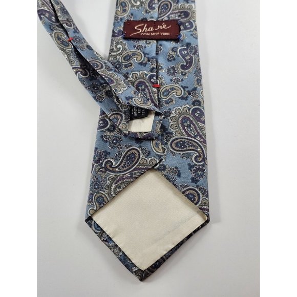 Men’s Silk Tie Sha r’e Lyon New York Blue Purple Cream Paisley Silk Italy - Picture 4 of 6
